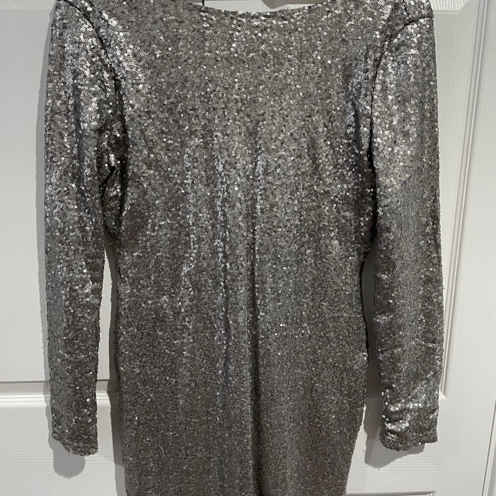 Silver sequin fitted long sleeve mini dress